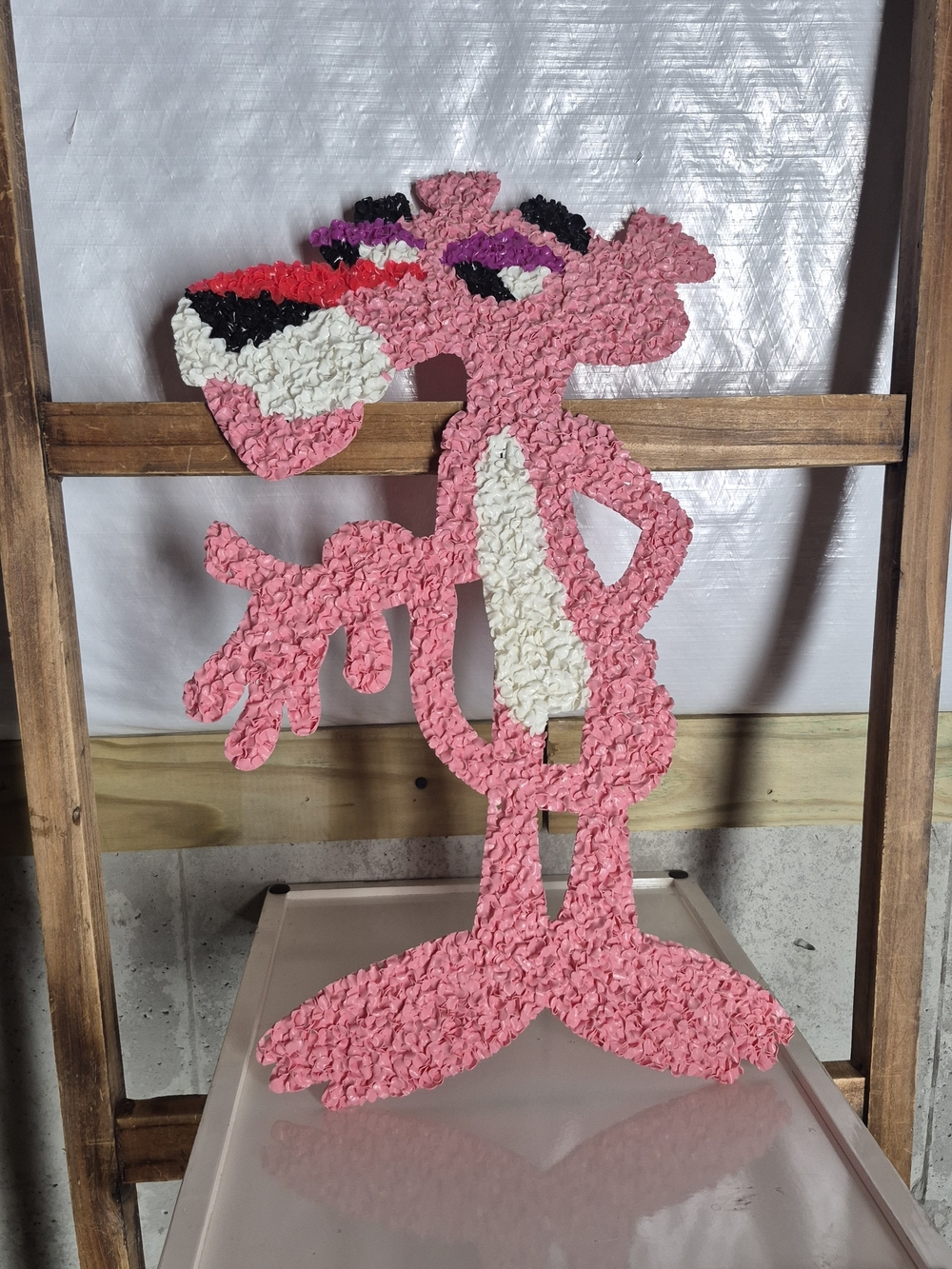 vintage Pink Panther melted plastic popcorn wall hanging 1970s